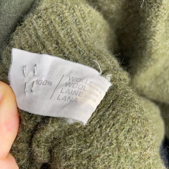 MONTAGUT VTG Wool Boxy Button up Ruffled Velevet Suede Green Cardigan s S-M - Picture 11 of 11